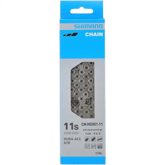 Цепь SHIMANO HG901, 11 скоростей, 116 звеньев, замок цепи SM-CN900-11 (1ШТ), ROAD/MTB/E-BIKE совместимость ICNHG90111116Q Цепь SHIMANO HG901, 11 скоростей, 116 звеньев, замок цепи SM-CN900-11 (1ШТ), ROAD/MTB/E-BIKE совместимость ICNHG90111116Q