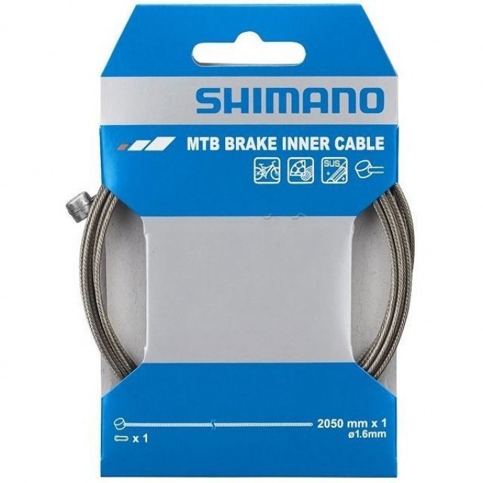 Трос тормоза SHIMANO нержавеющая сталь, для MTB, 1.6x2050мм, с концевиком троса Y80098210